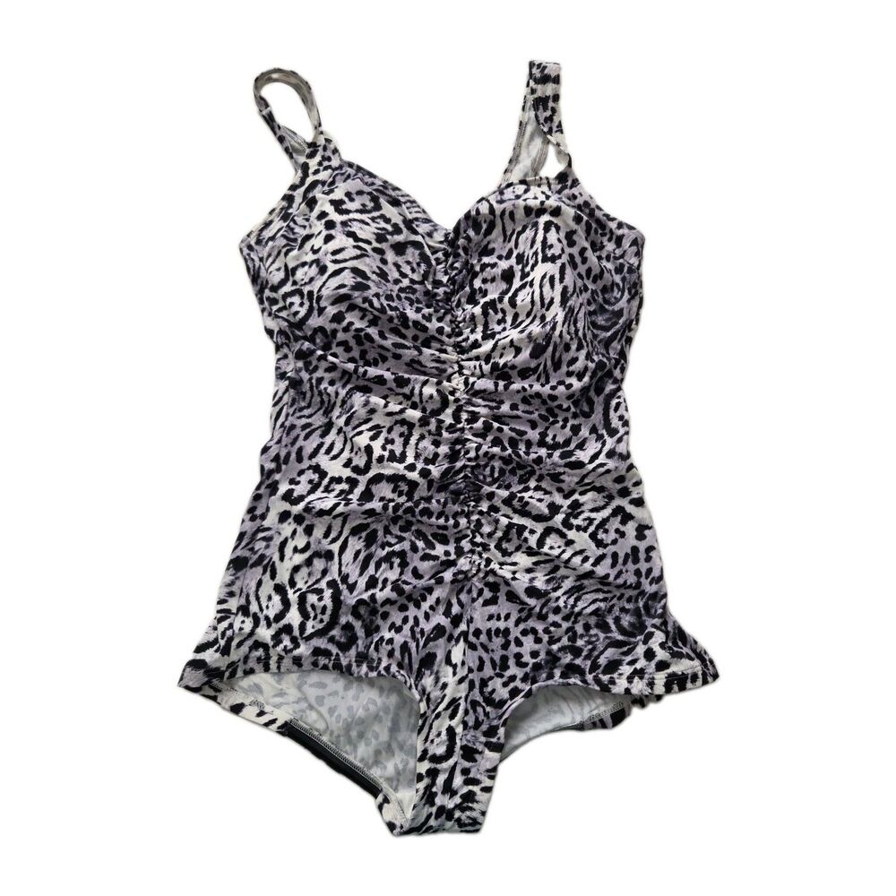Vintage GABAR One Piece Slimming Rouched Animal Print Swimsuit Beach Size 18 W